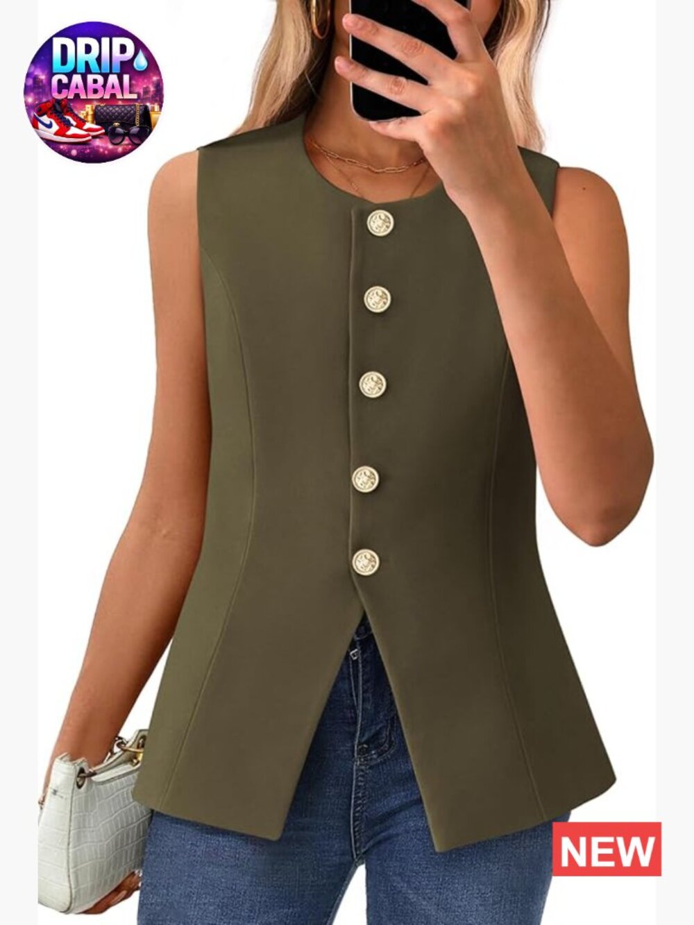 Sleeveless Blazer Vest - Button Down Round Neck Business Casual Work Suit Top